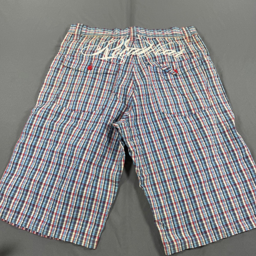 Rocawear Mens Plaid Shorts Size 36 Red Blue White Embroidered Logo Streetwear